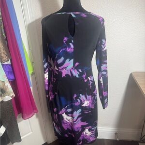 Jennifer Lopez Black and Purple Floral Long Sleeve Dress